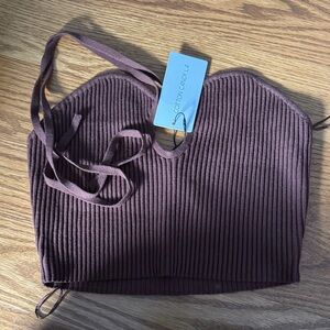 Brown Ribbed Crop Top